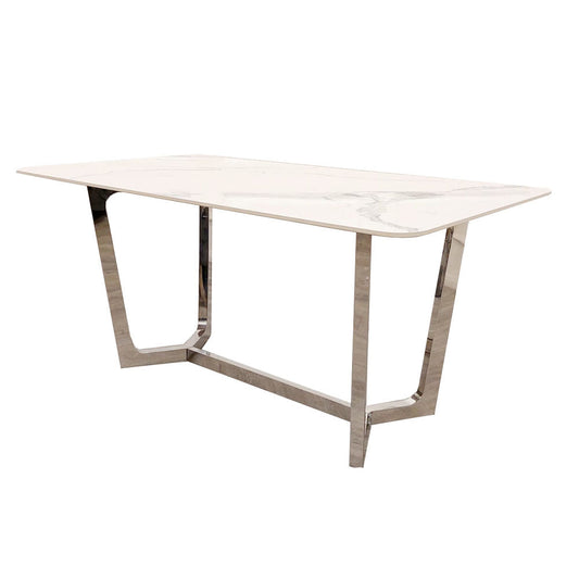 PROMO Lucien 1.6 Chrome Dining Table with Polar White Sintered Stone Top
