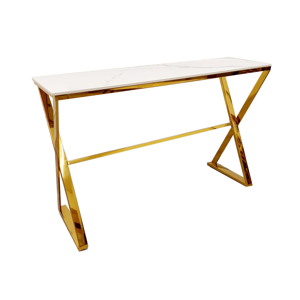 PROMO Zion Gold Console Table with Polar White Sintered Top
