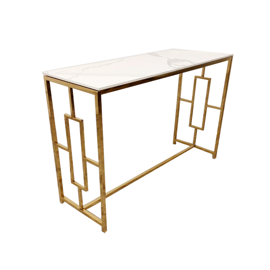 PROMO Geo Gold Console Table with Polar White Sintered Top
