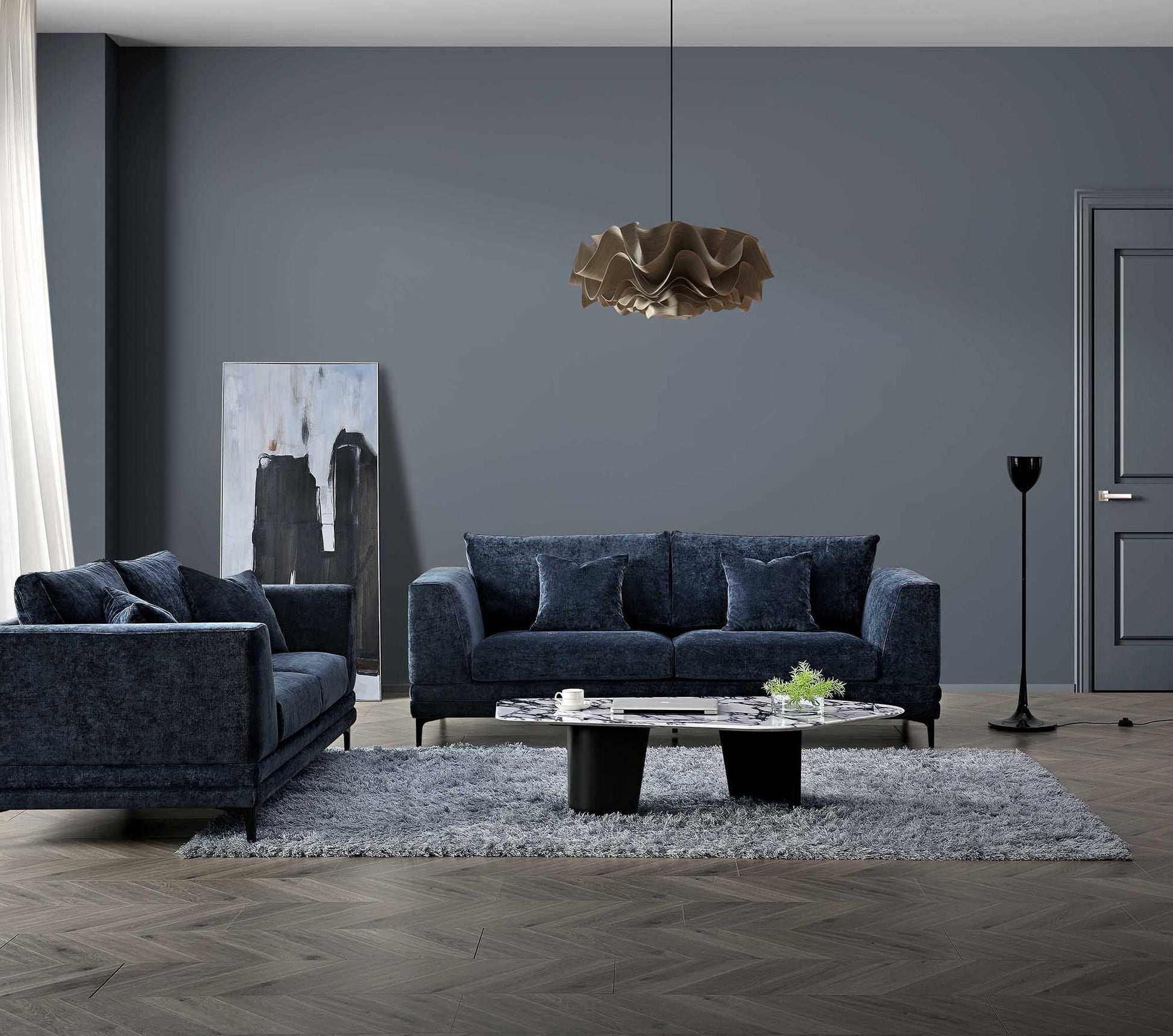 Aluxo Lenox Sofa Range in Aegean Blue Velvet