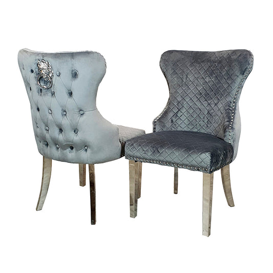 Chelsea Dining Chair ALL COLOURS with Lion Knocker Buttoned Back