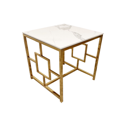 PROMO Geo Gold Lamp Table with Polar White Sintered Top
