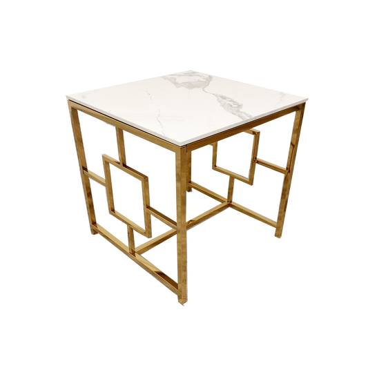 PROMO Geo Gold Lamp Table with Polar White Sintered Top