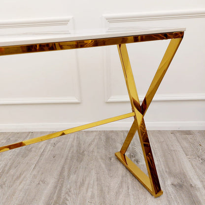 PROMO Zion Gold Console Table with Polar White Sintered Top