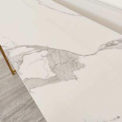 PROMO Geo Gold Console Table with Polar White Sintered Top