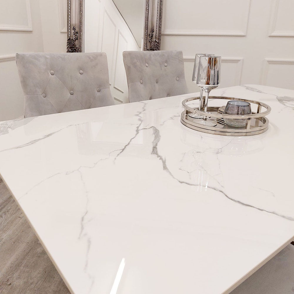 PROMO Lucien 1.6 Chrome Dining Table with Polar White Sintered Stone Top
