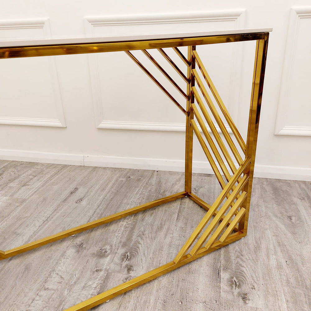 PROMO Azure Gold Console Table with Polar White Sintered Top