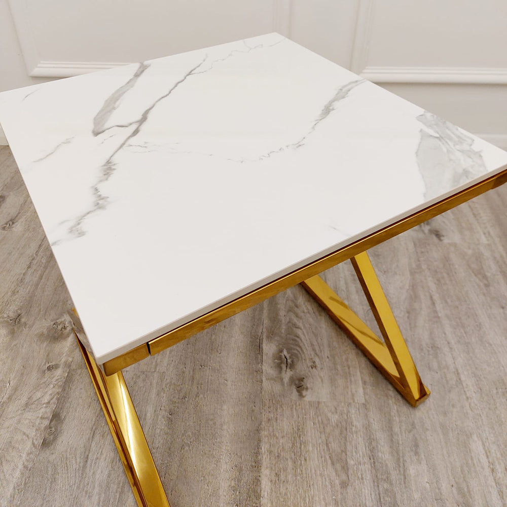PROMO Zion Gold Lamp Table with Polar White Sintered Top