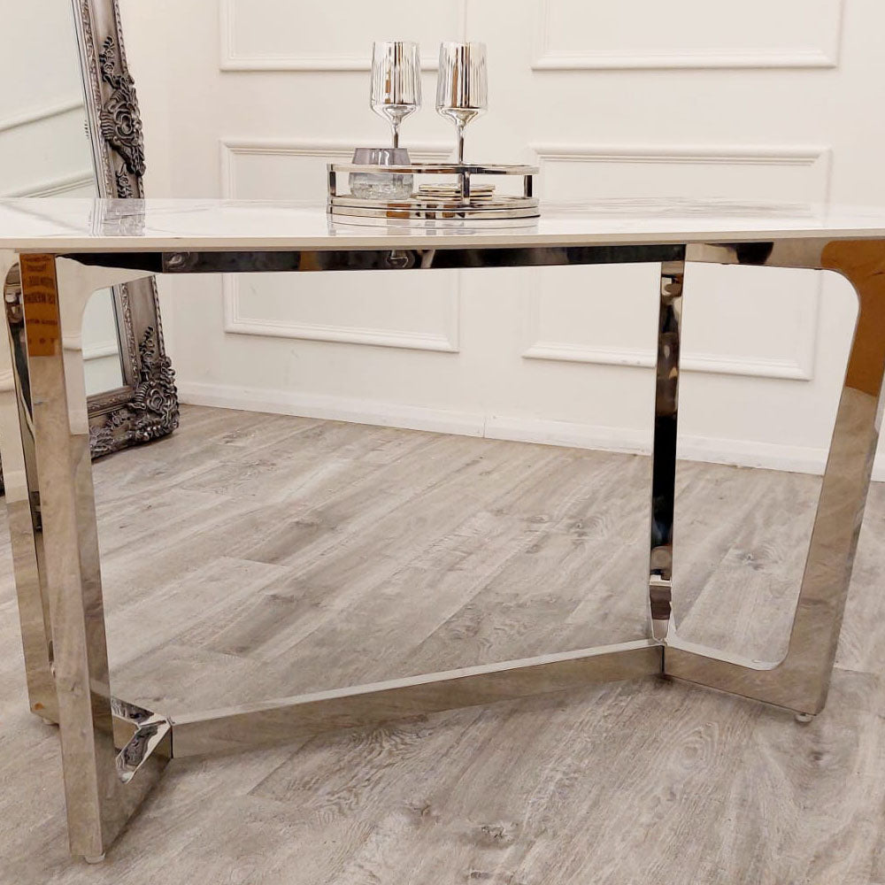 PROMO Lucien 1.6 Chrome Dining Table with Polar White Sintered Stone Top