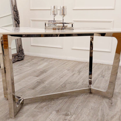 PROMO Lucien 1.6 Chrome Dining Table with Polar White Sintered Stone Top