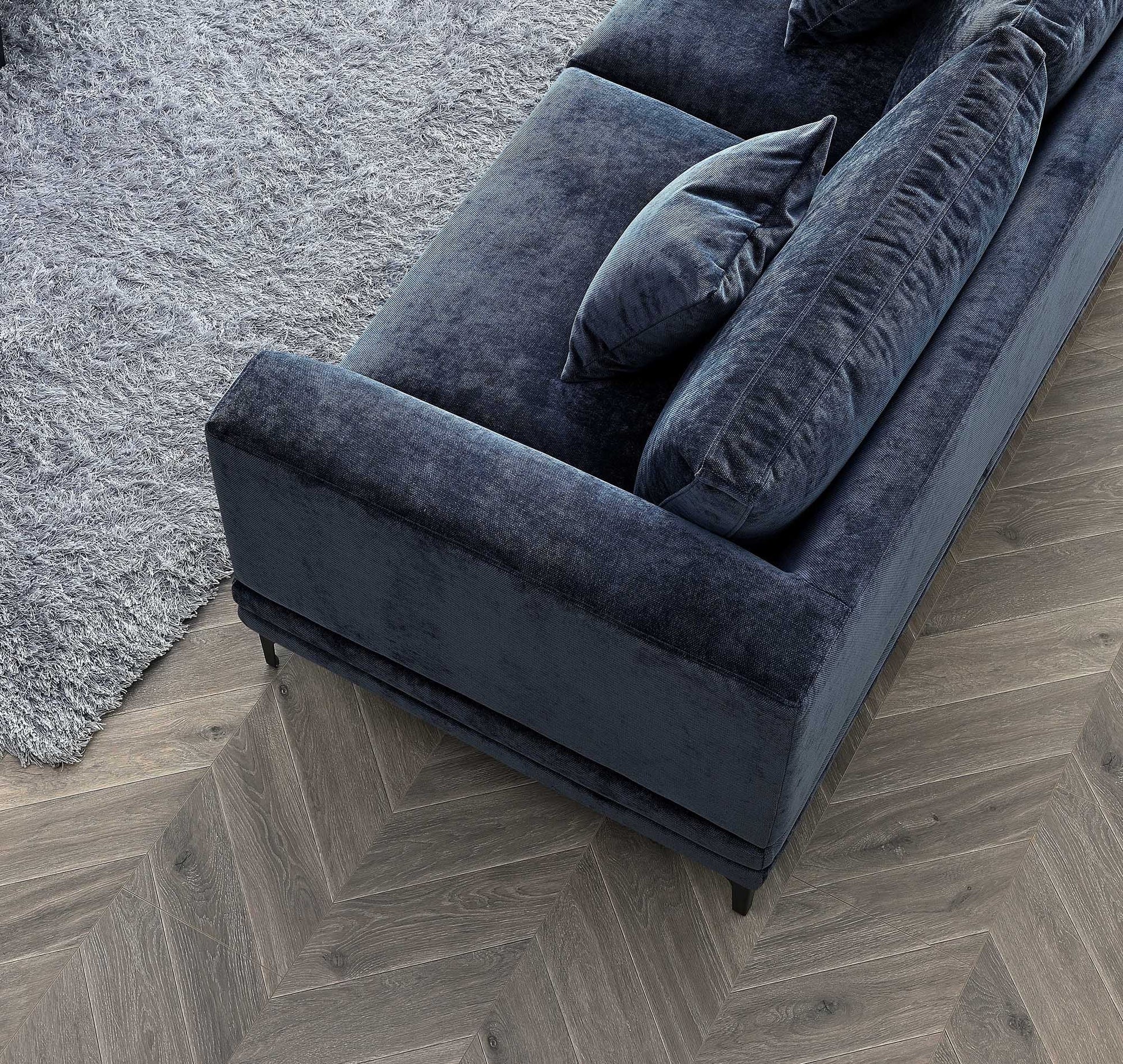 Aluxo Lenox Sofa Range in Aegean Blue Velvet