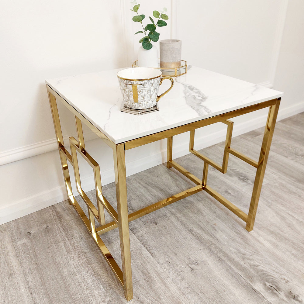 PROMO Geo Gold Lamp Table with Polar White Sintered Top