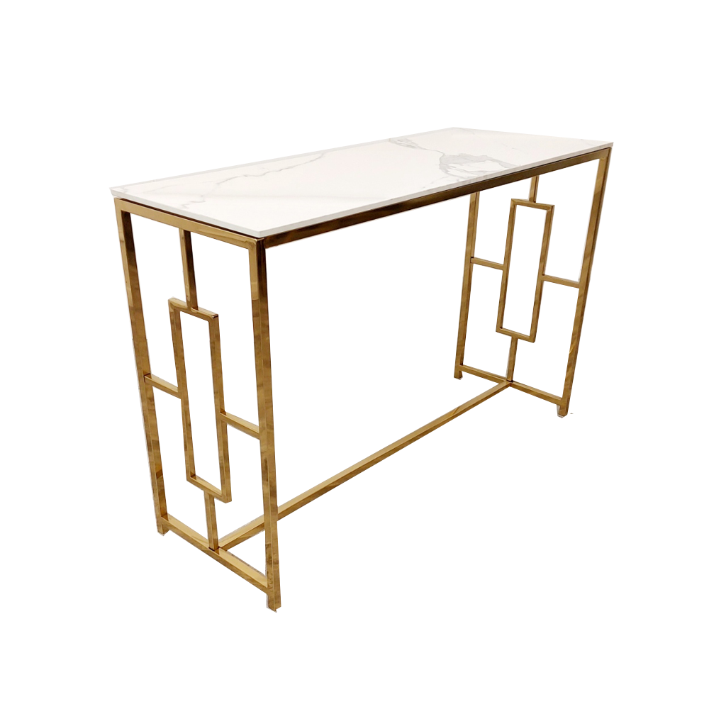 PROMO Geo Gold Console Table with Polar White Sintered Top