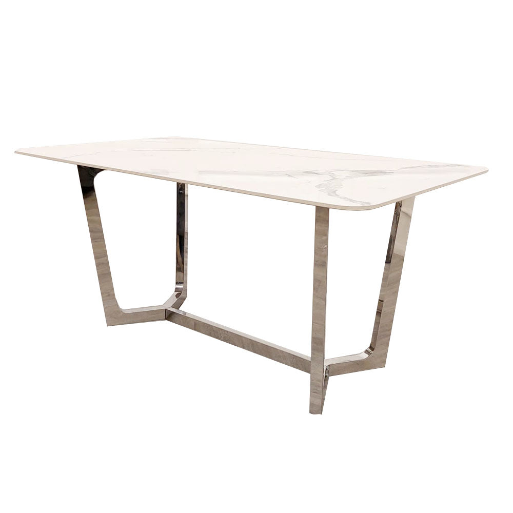 PROMO Lucien 1.6 Chrome Dining Table with Polar White Sintered Stone Top