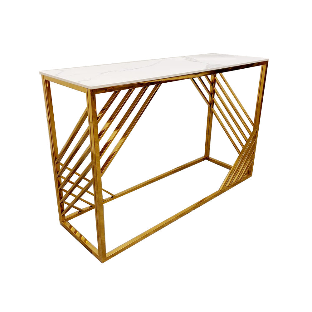 PROMO Azure Gold Console Table with Polar White Sintered Top