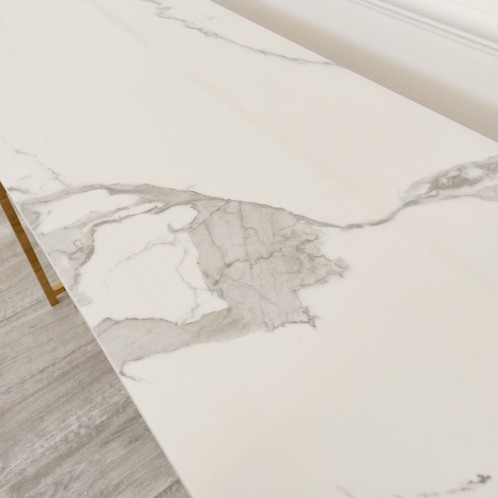 PROMO Geo Gold Console Table with Polar White Sintered Top