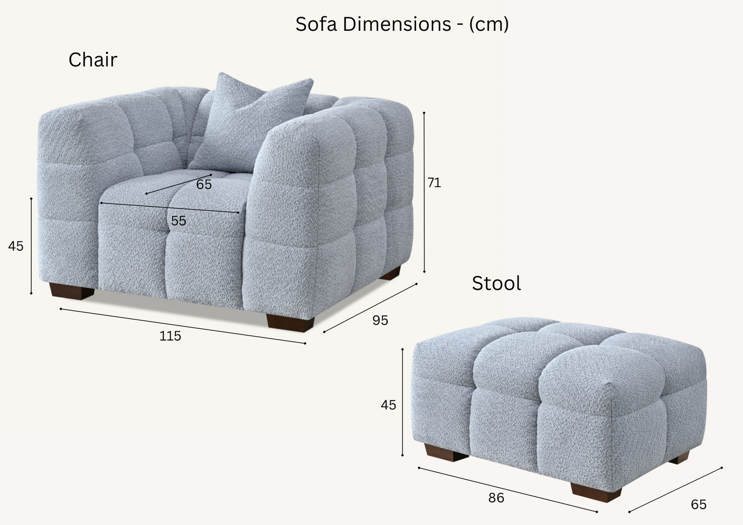 Aluxo Tribeca Sofa Range in Oatmeal Boucle Fabric