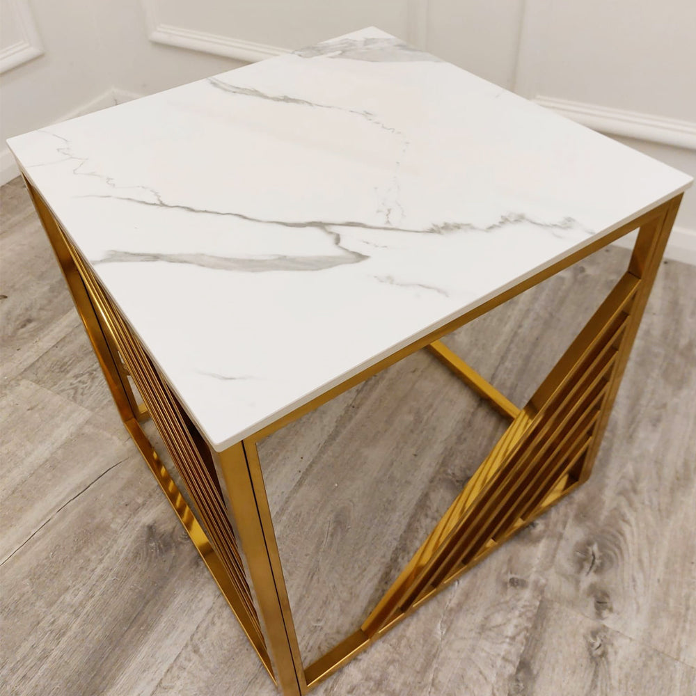 PROMO Azure Gold Lamp Table with Polar White Sintered Top
