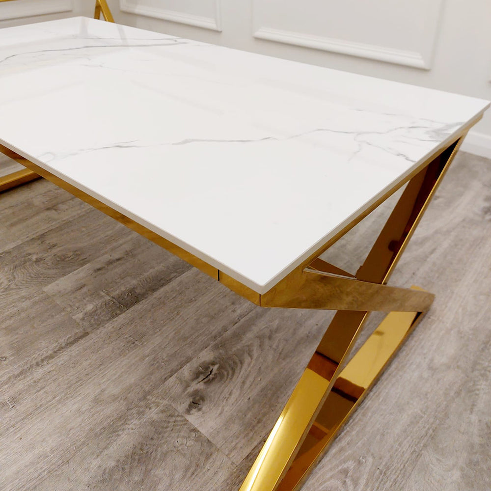 PROMO Zion Gold Coffee Table with Polar White Sintered Top