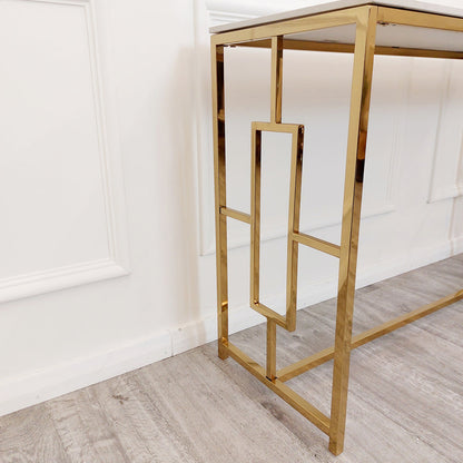 PROMO Geo Gold Console Table with Polar White Sintered Top