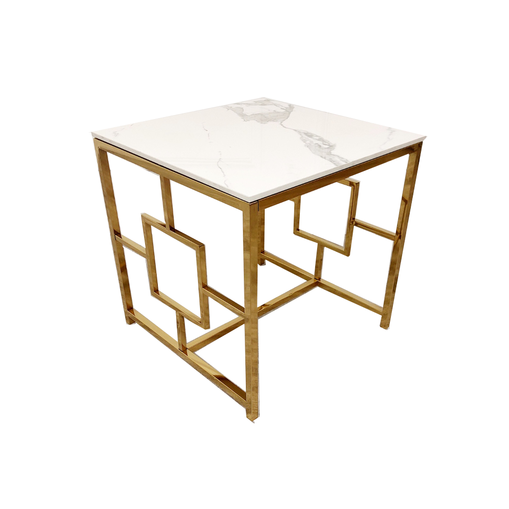 PROMO Geo Gold Lamp Table with Polar White Sintered Top