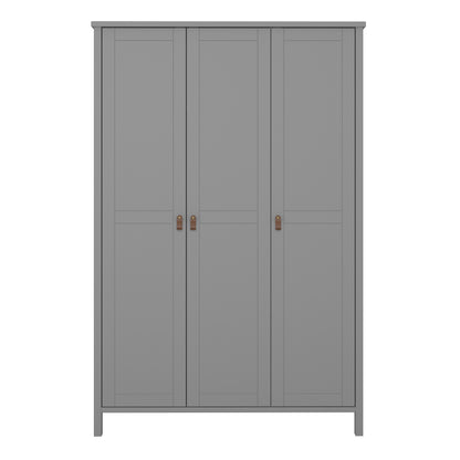 Tromso 3 Doors Wardrobe Folkestone Grey with Leather Handles