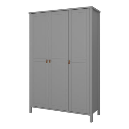 Tromso 3 Doors Wardrobe Folkestone Grey with Leather Handles