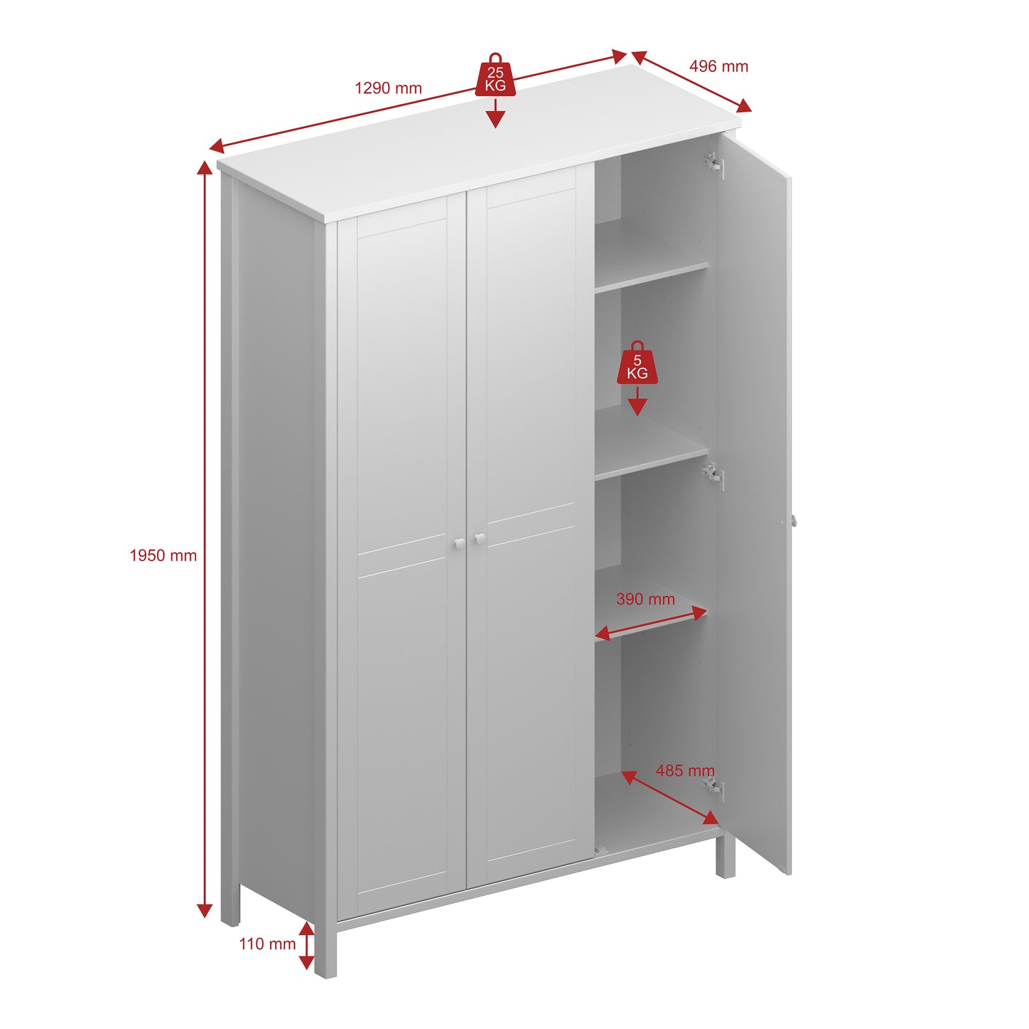 Tromso 3 Doors Wardrobe Folkestone Grey with Leather Handles