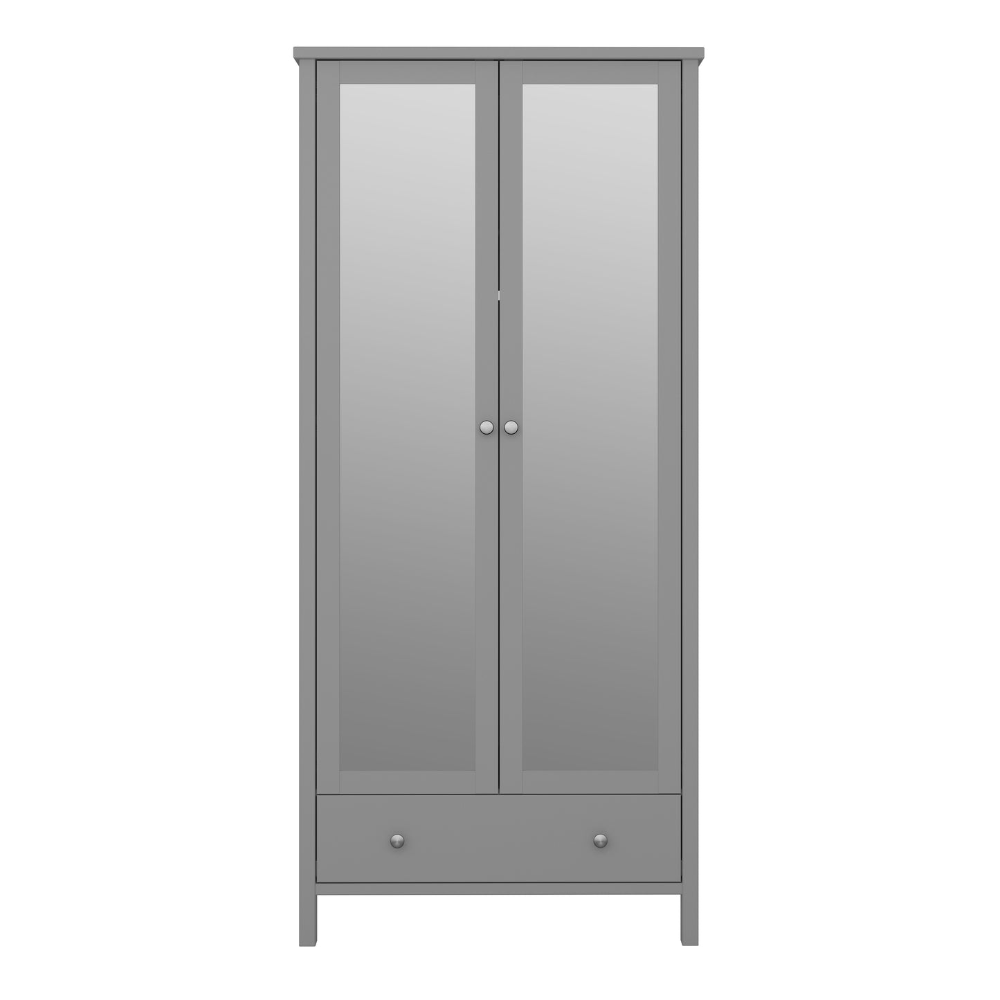 Tromso 2 Mirror Doors + 1 Drawer Wardrobe Folkestone Grey with Leather Handles