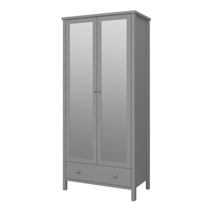 Tromso 2 Mirror Doors + 1 Drawer Wardrobe Folkestone Grey