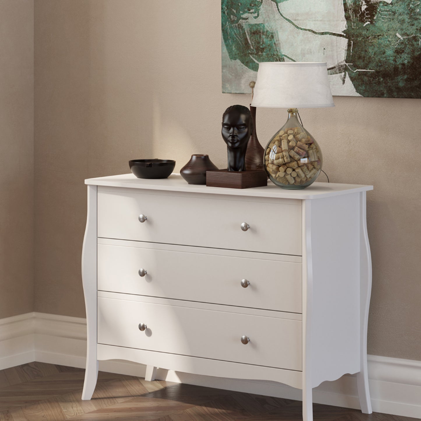 Baroque 3drw Wide Chest White