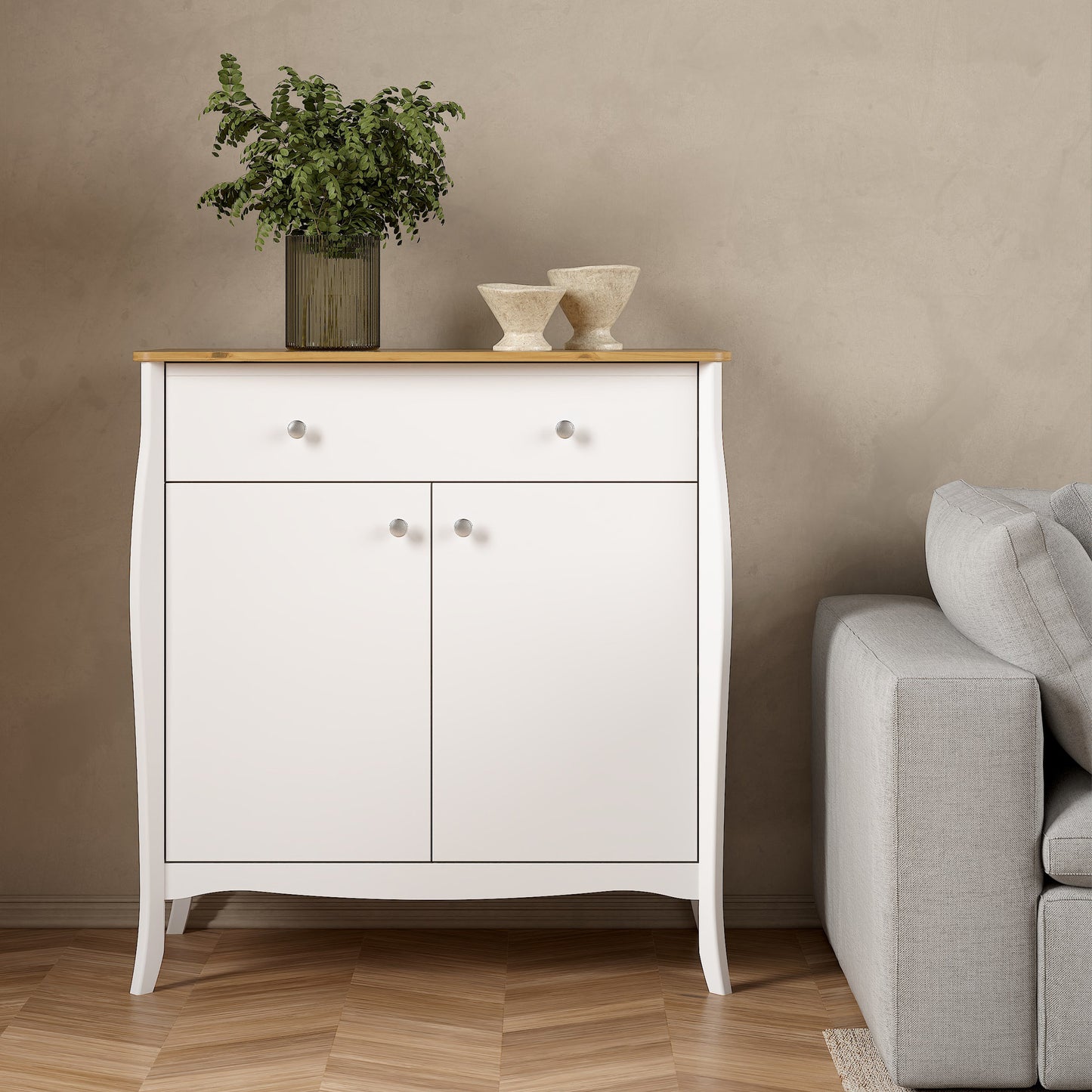 Baroque Sideboard 2 Doors + 1 Drawer, Pure White Iced Coffee Lacquer