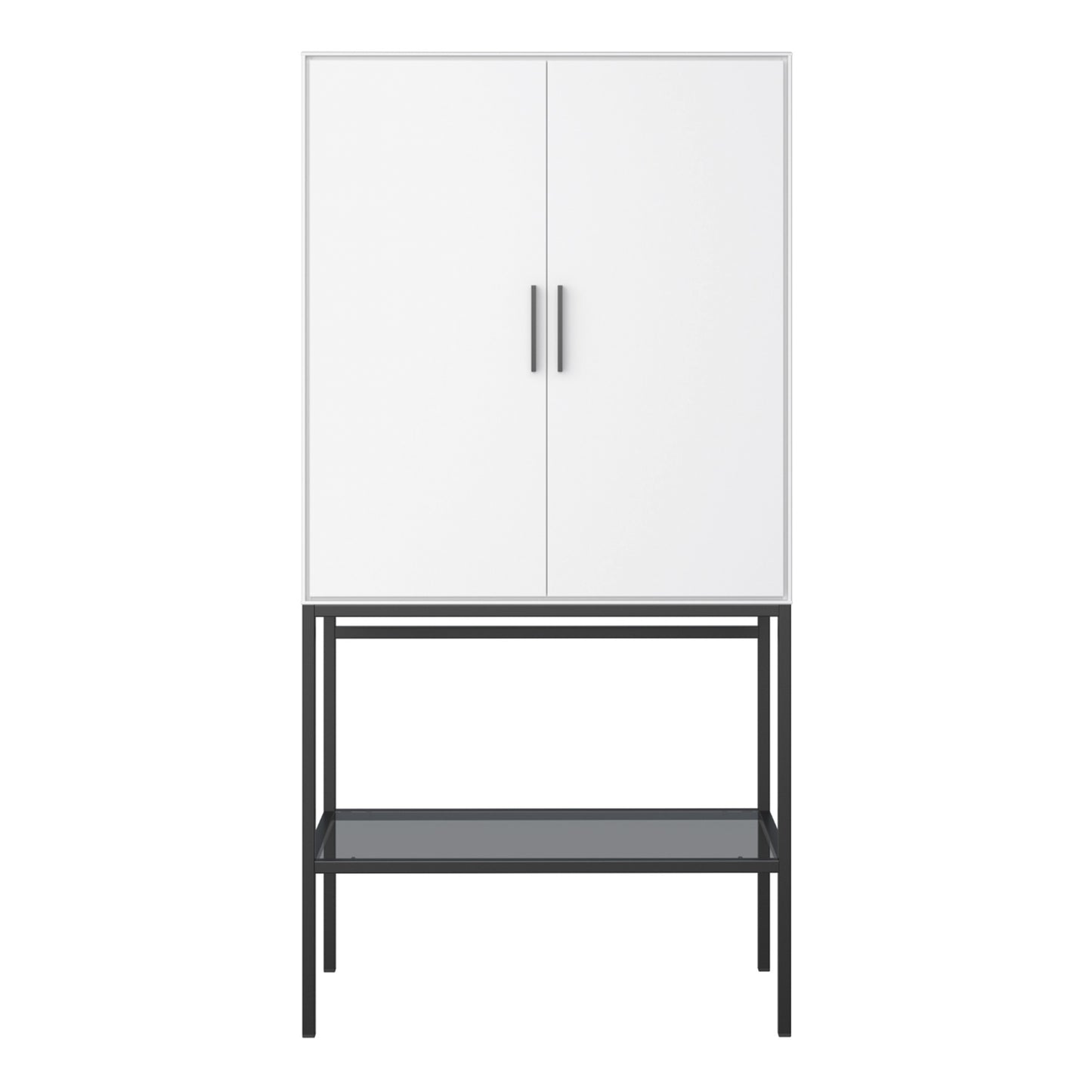 Slimline 2 Door Tall Cabinet in Pure White with Steel Black Legs