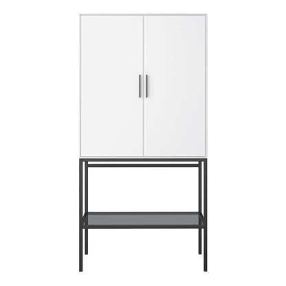 Slimline 2 Door Tall Cabinet in Pure White with Steel Black Legs