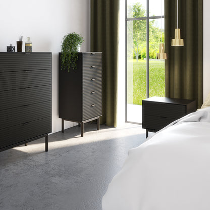 Soma Bedside Table 2 Drawers Granulated Black Brushed Black