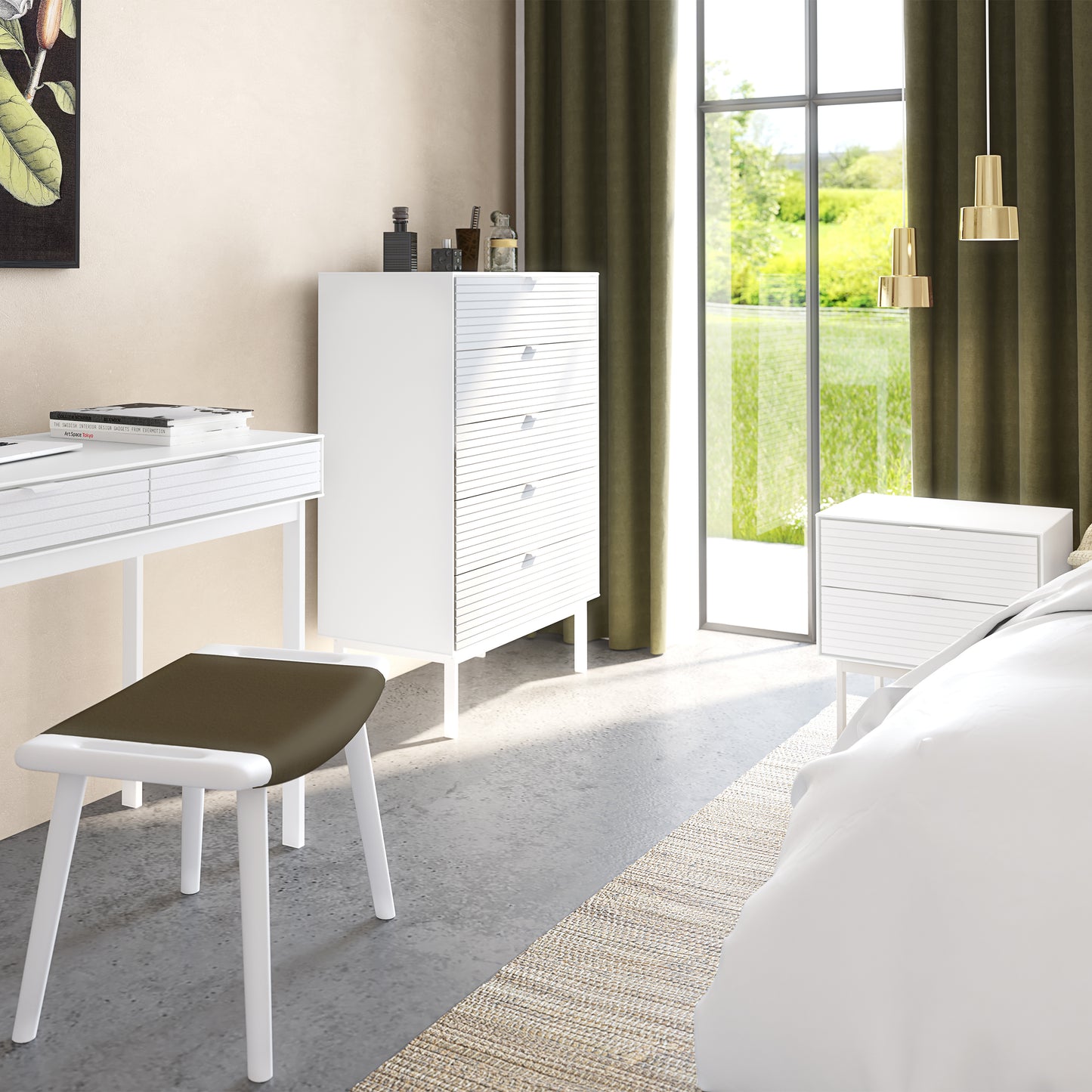 Soma Bedside Table 2 Drawers Granulated pure White Brushed White