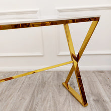 PROMO Zion Gold Console Table with Polar White Sintered Top