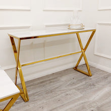 PROMO Zion Gold Console Table with Polar White Sintered Top