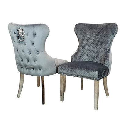 Chelsea Dining Chair ALL COLOURS with Lion Knocker Buttoned Back
