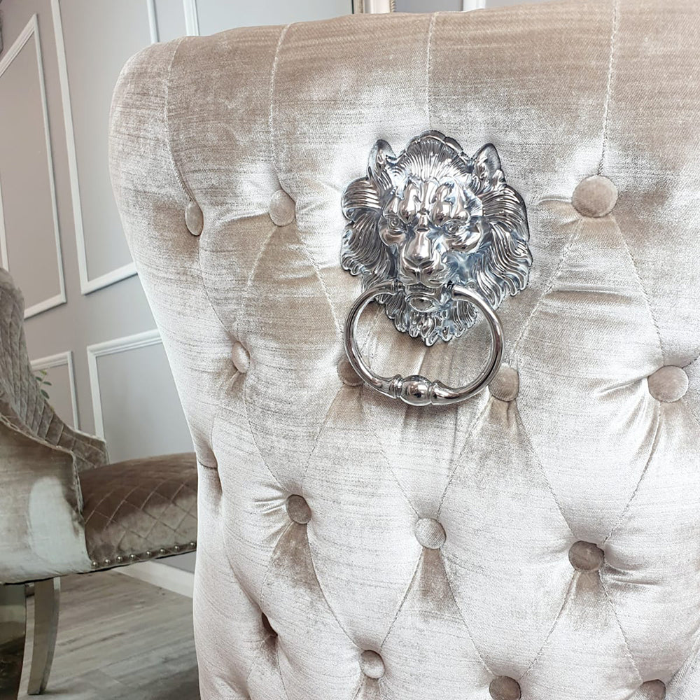 Chelsea Dining Chair ALL COLOURS with Lion Knocker Buttoned Back