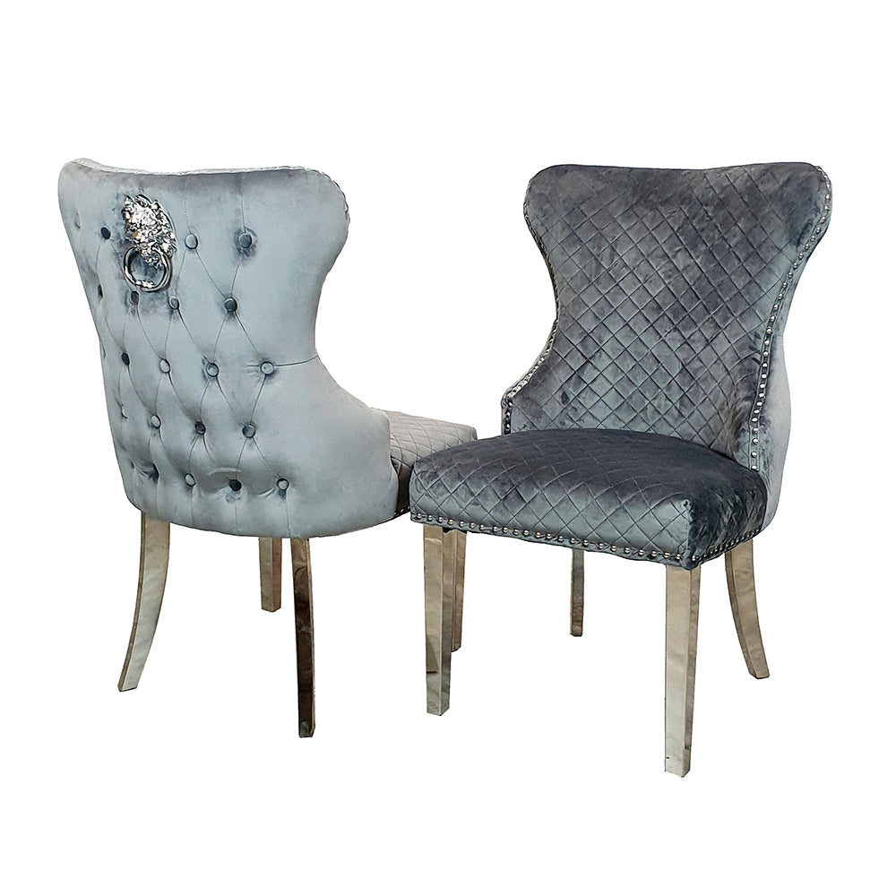 Chelsea Dining Chair ALL COLOURS with Lion Knocker Buttoned Back