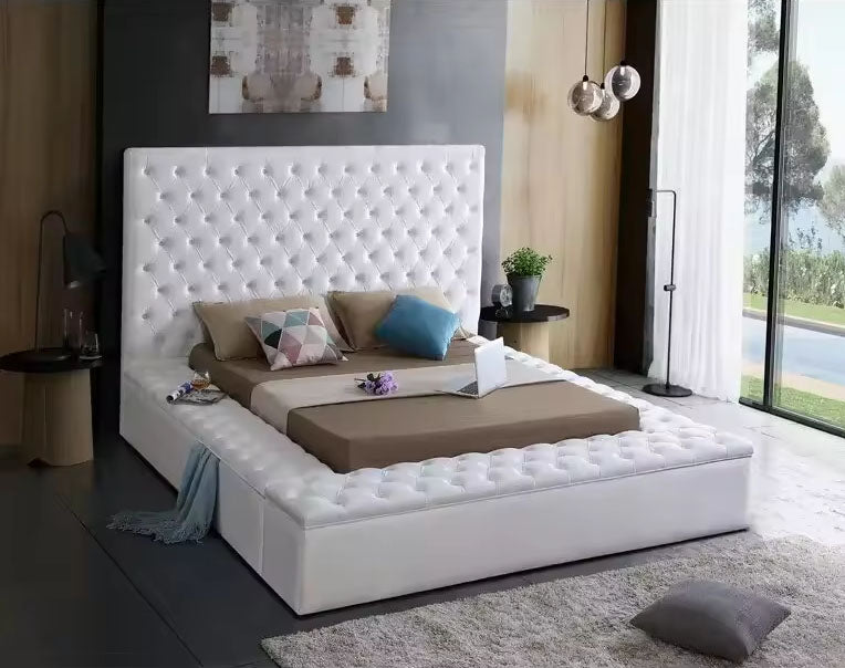 Buttoned side and foot storage bed