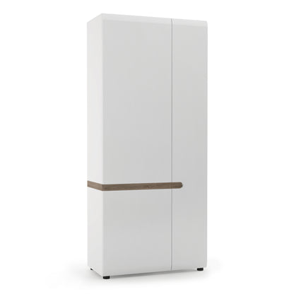 Chelsea 2 Door Wardrobe in White with Oak Trim