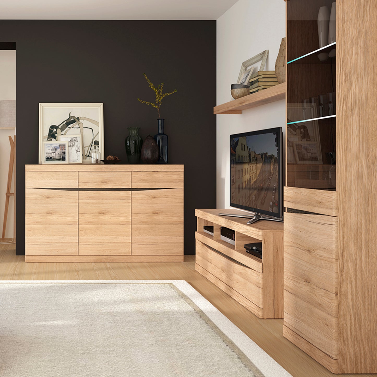 Kensington Wide 3 drawer TV unit  in Oak