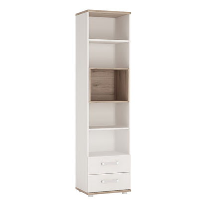 Tall 2 Drawer Bookcase in  Light Oak and white High Gloss (opalino handles)