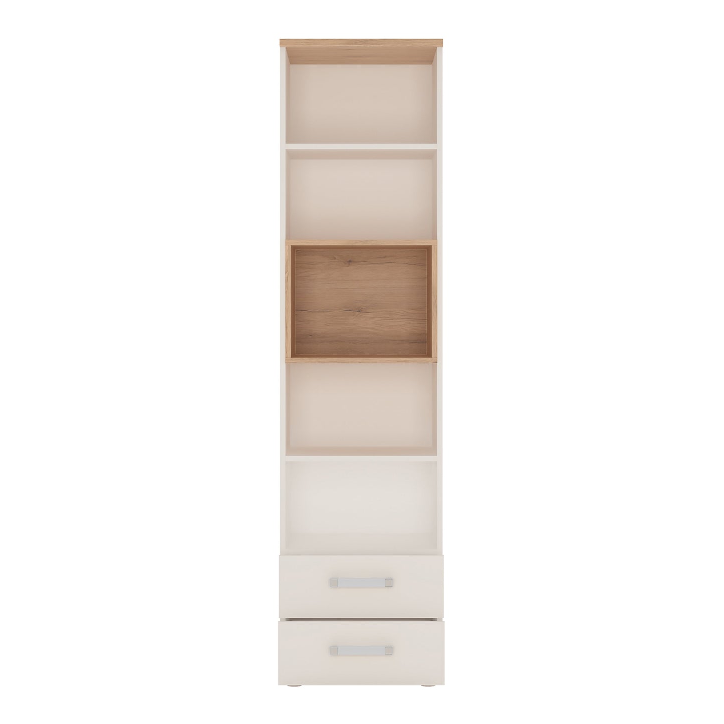 Tall 2 Drawer Bookcase in  Light Oak and white High Gloss (opalino handles)