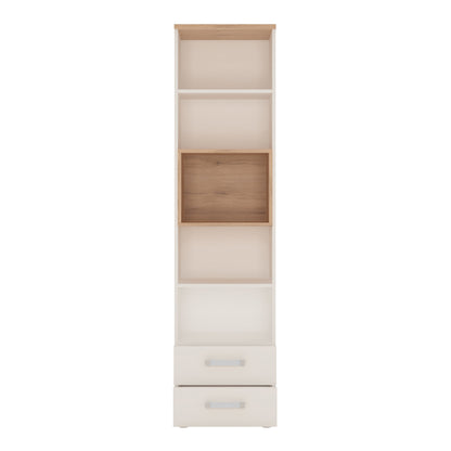 Tall 2 Drawer Bookcase in  Light Oak and white High Gloss (opalino handles)