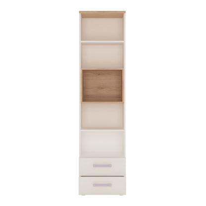 Tall 2 Drawer Bookcase in Light Oak and white High Gloss (lilac handles)