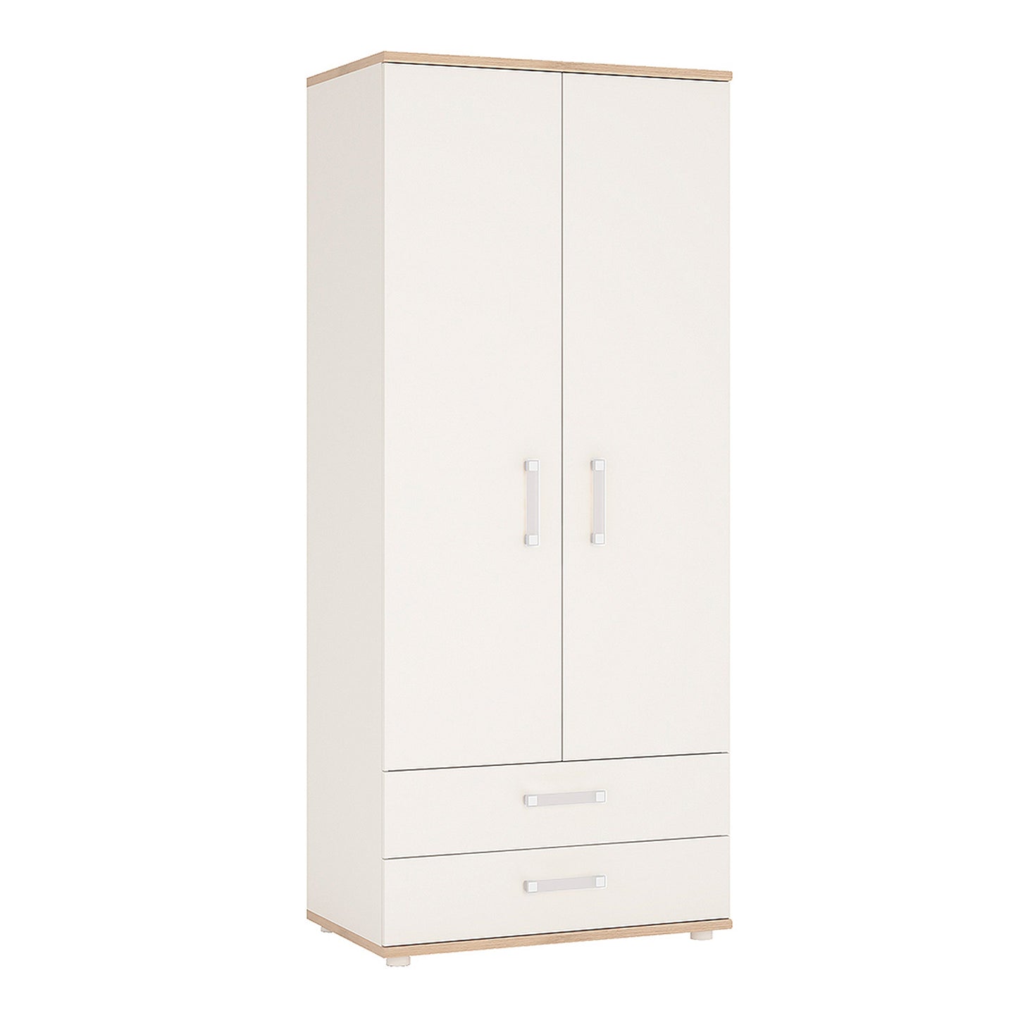 2 Door 2 Drawer Wardrobe in Light Oak and white High Gloss (opalino handles)