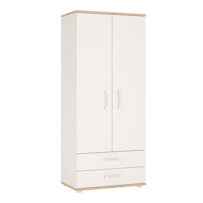 2 Door 2 Drawer Wardrobe in Light Oak and white High Gloss (opalino handles)